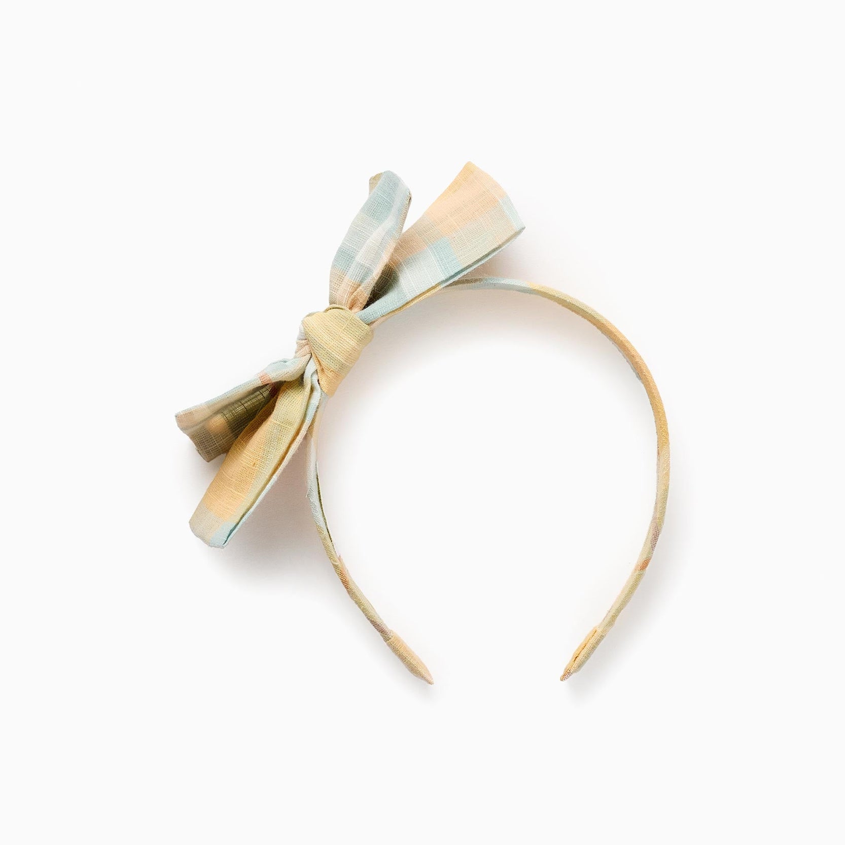 Headband with Checkered Pattern and Bow for Baby and Girls 'B&S', Yellow/Blue