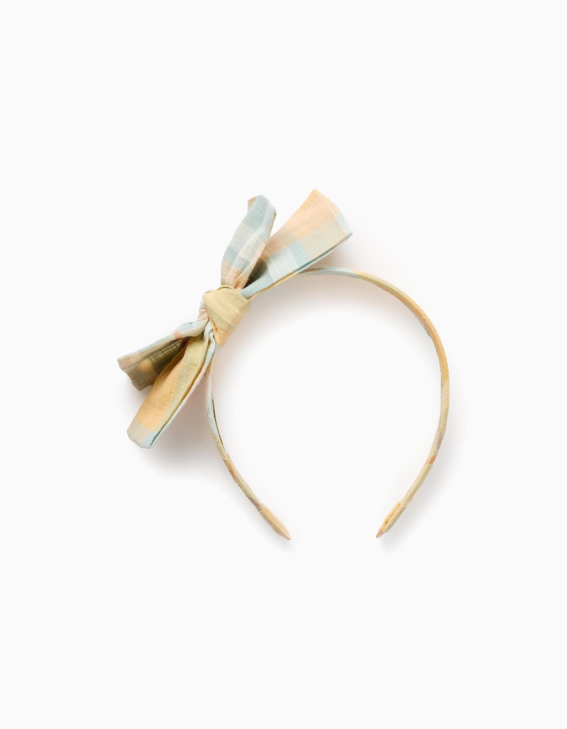 Headband with Checkered Pattern and Bow for Baby and Girls 'B&S', Yellow/Blue