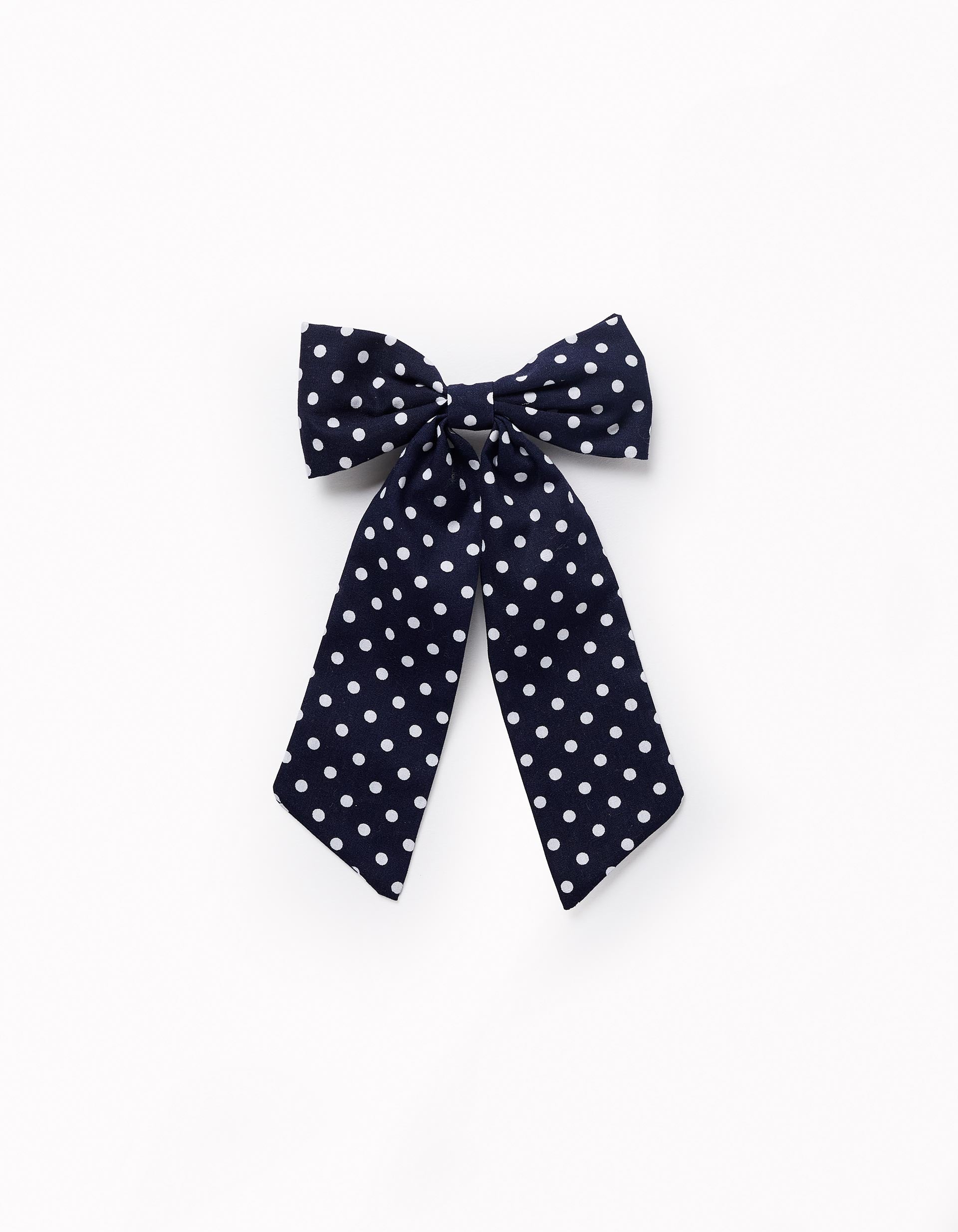 Hair Slide with Polka Dot Bow for Babies and Girls, Dark Blue
