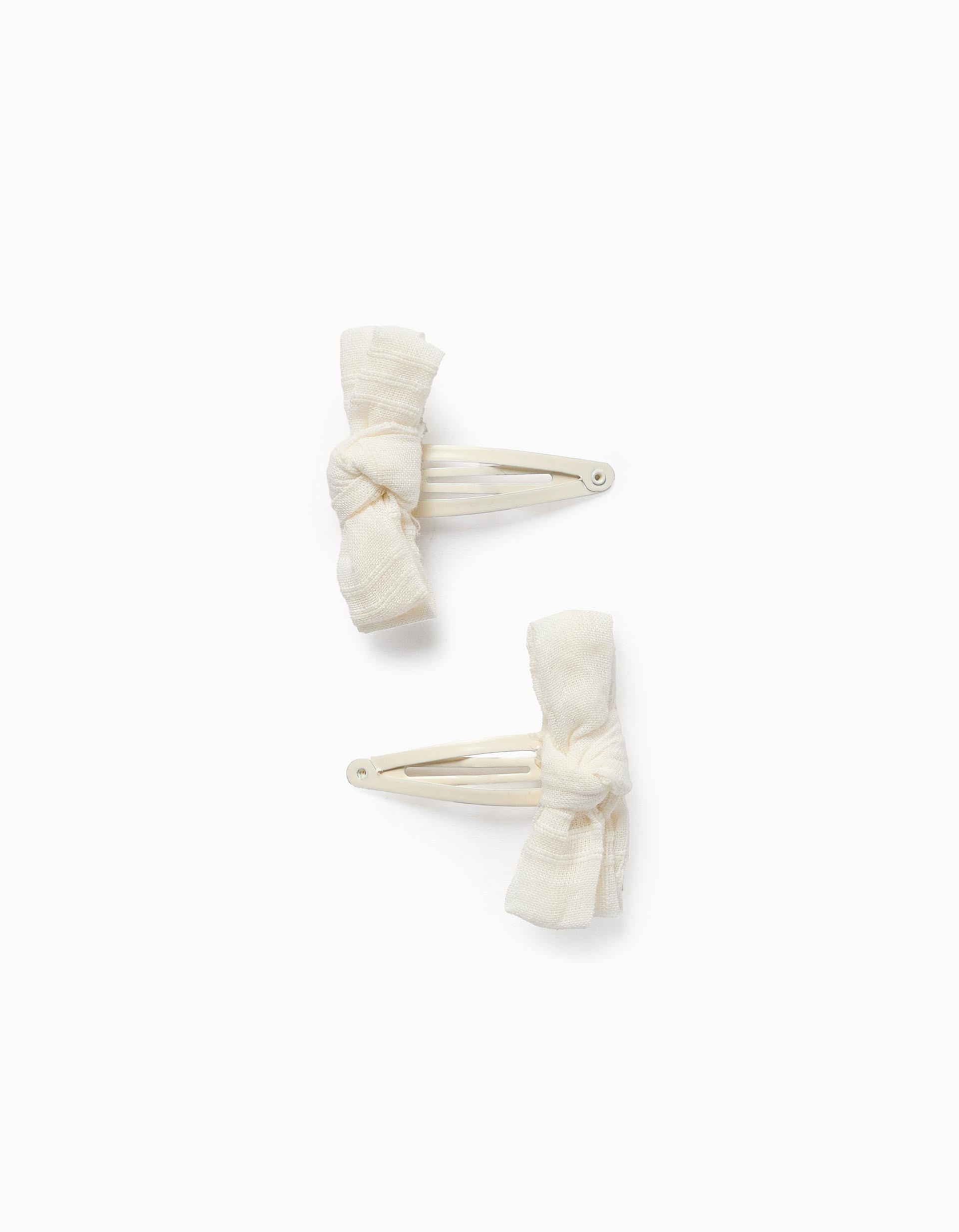 Pack of 2 Hair Clips with Fabric Dobby Bow for Babies and Girls, White