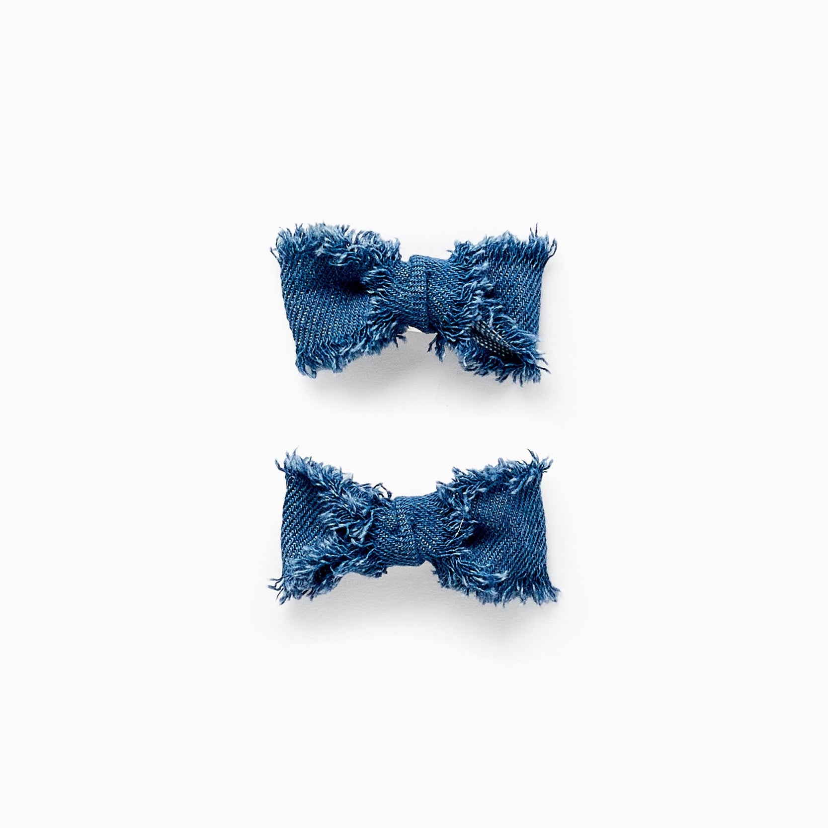 Pack of 2 Hair Clips with Frayed Denim Bows for Babies and Girls, Blue