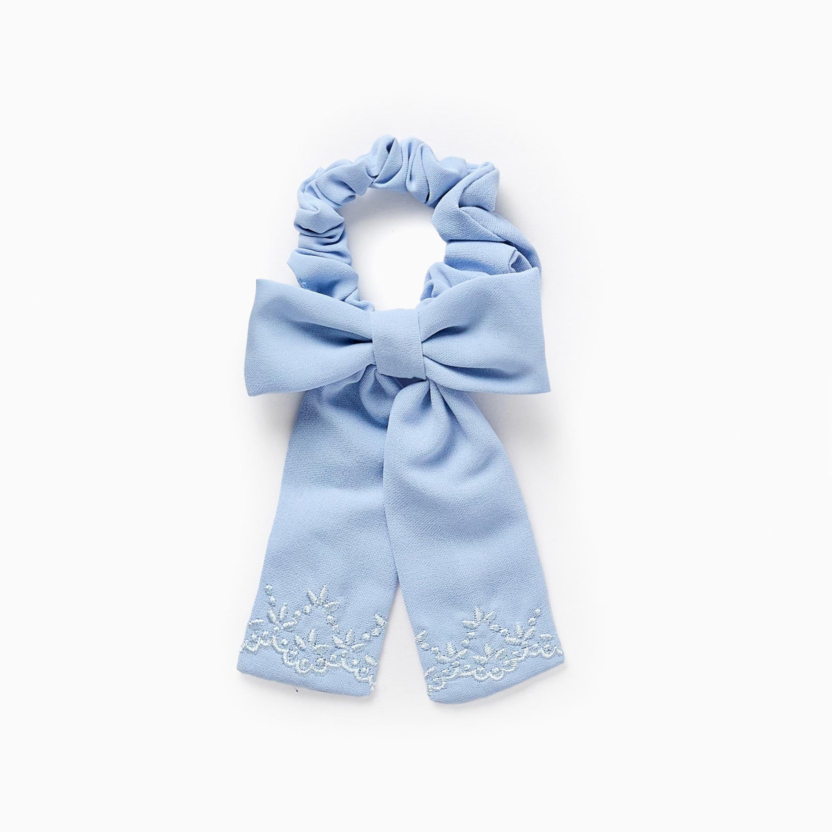 Scrunchie with Bow and Embroidery for Babies and Girls, Light Blue