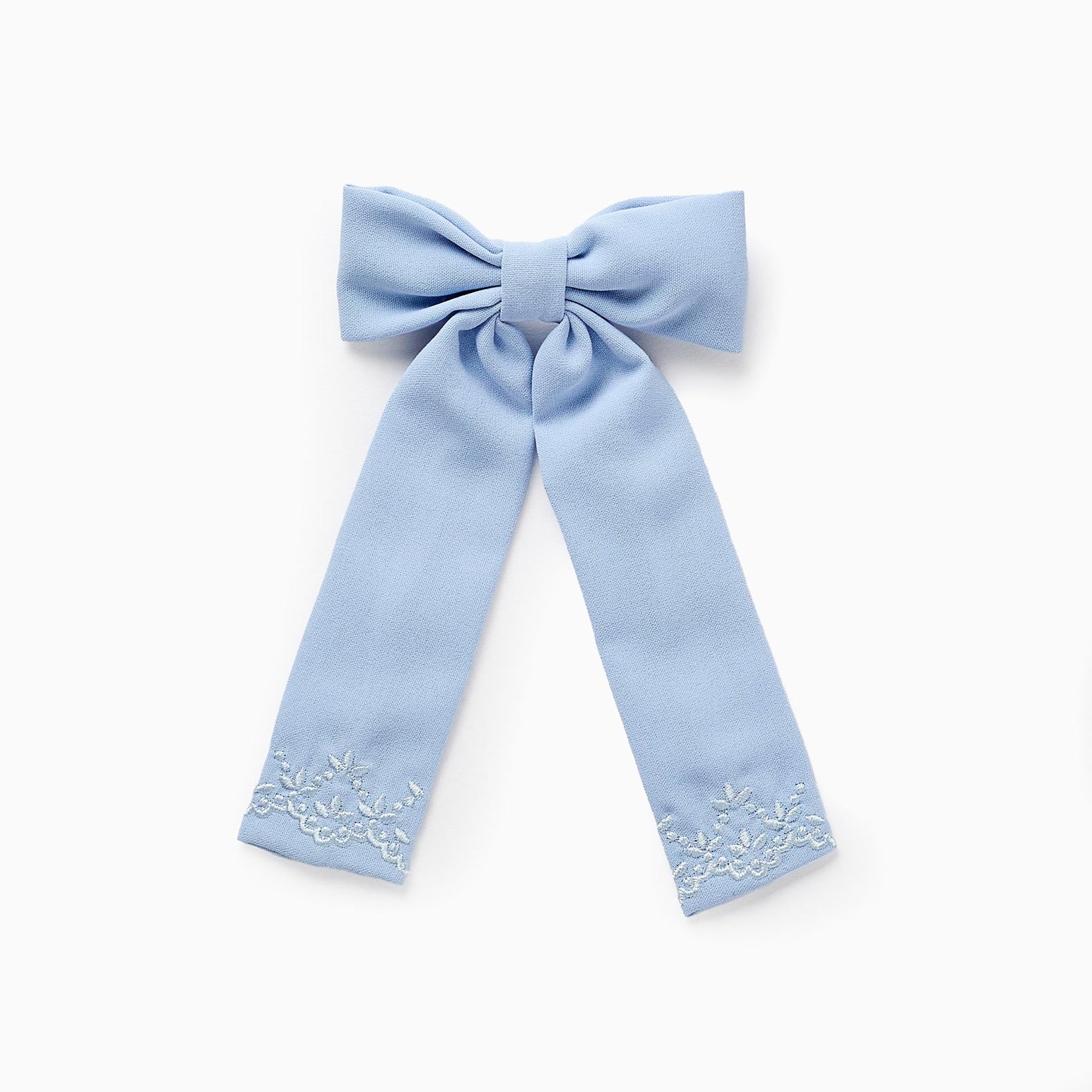 Hair Clip with Bow and Embroidery for Babies and Girls, Light Blue