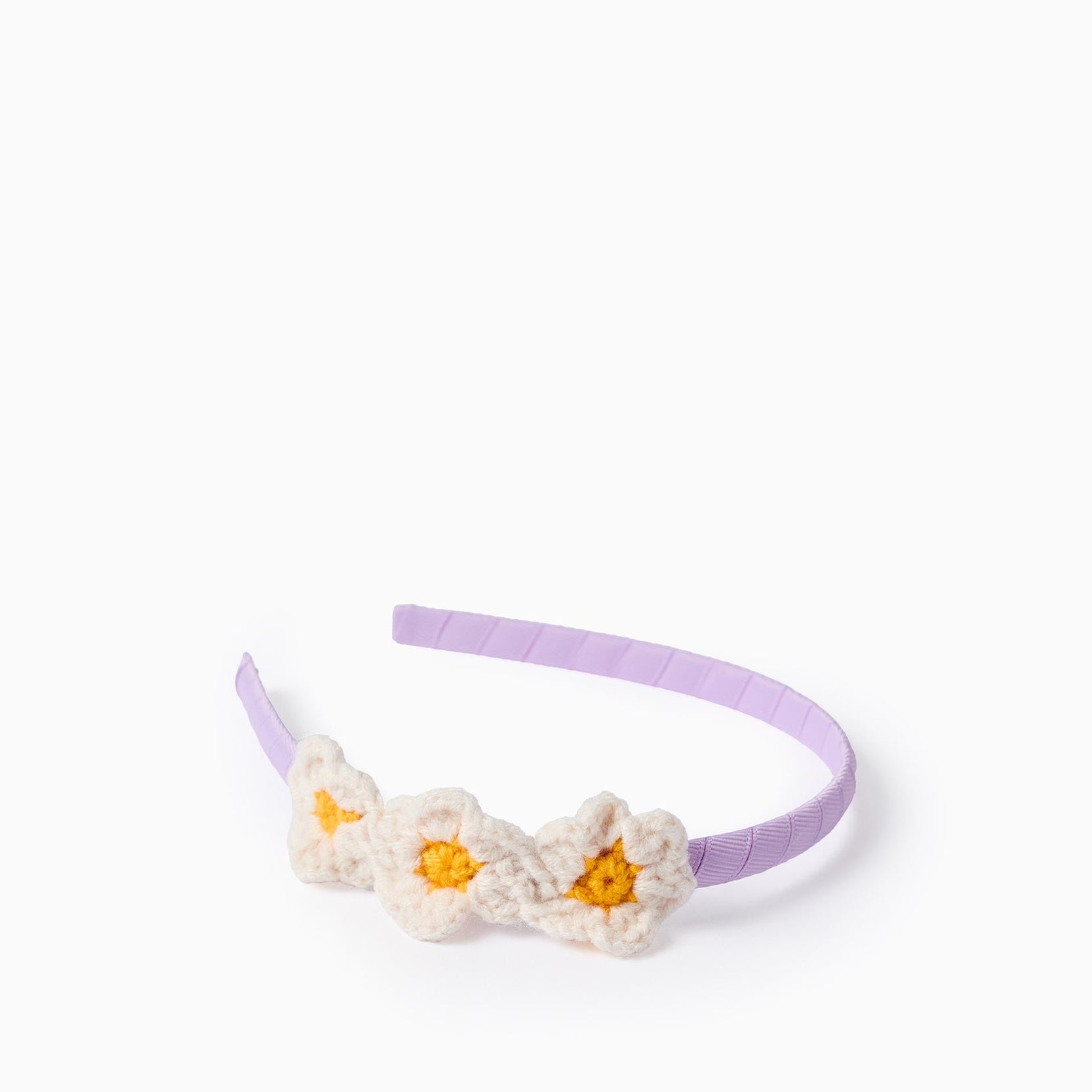 Crochet Flower Headband for Babies and Girls, Lilac/White/Yellow