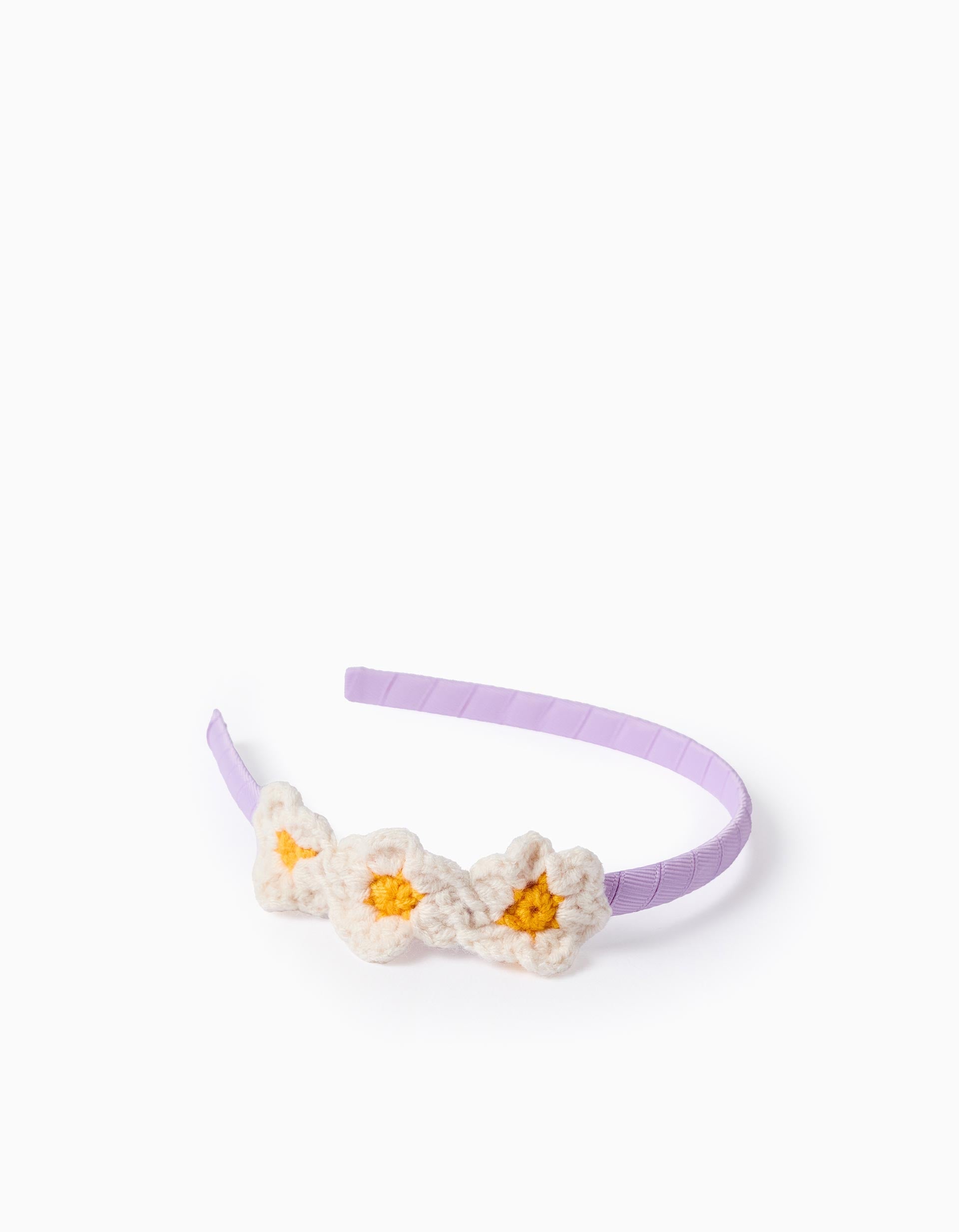 Crochet Flower Headband for Babies and Girls, Lilac/White/Yellow
