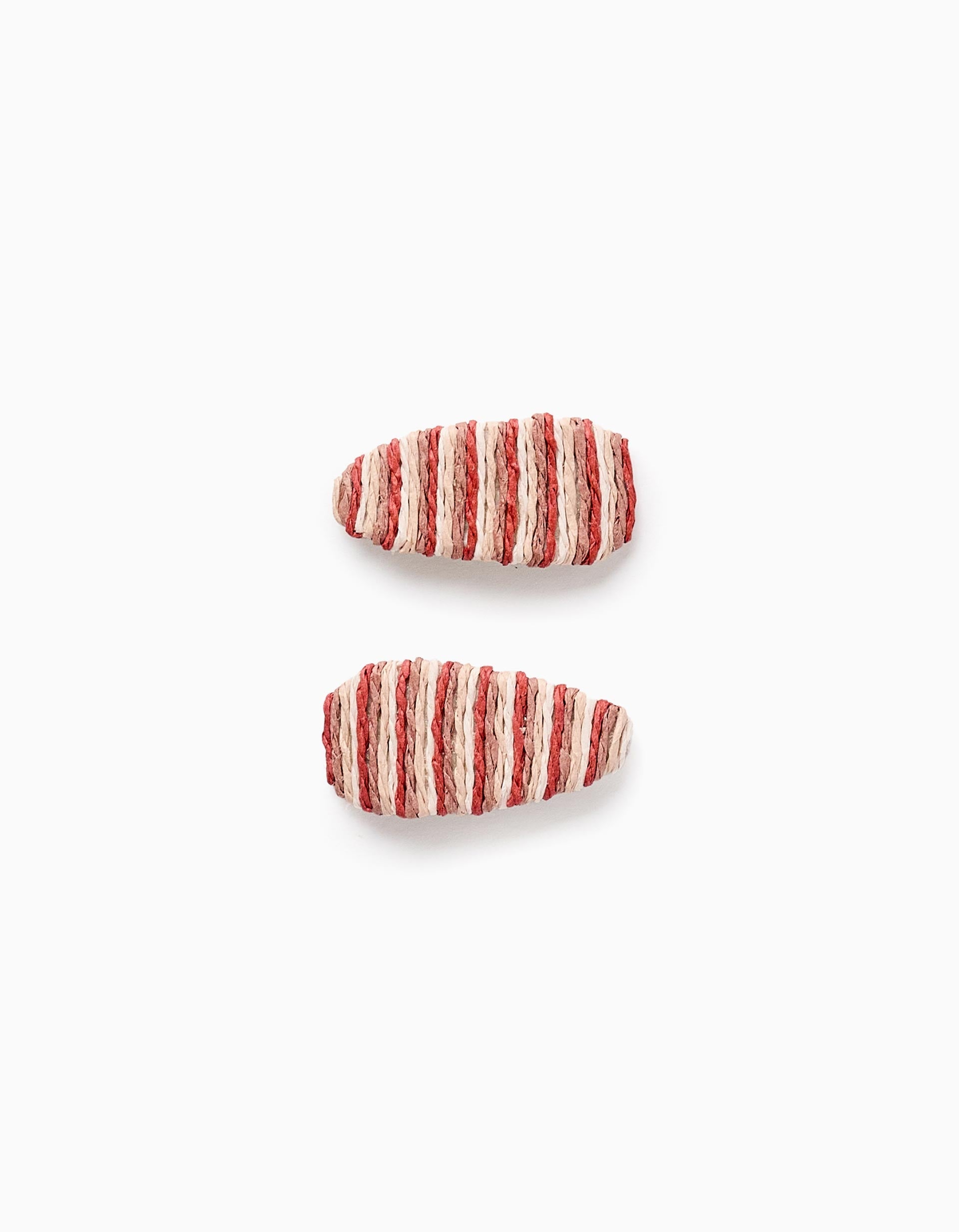 Pack of 2 Striped Hair Clips with Raffia for Babies and Girls, Multicolour